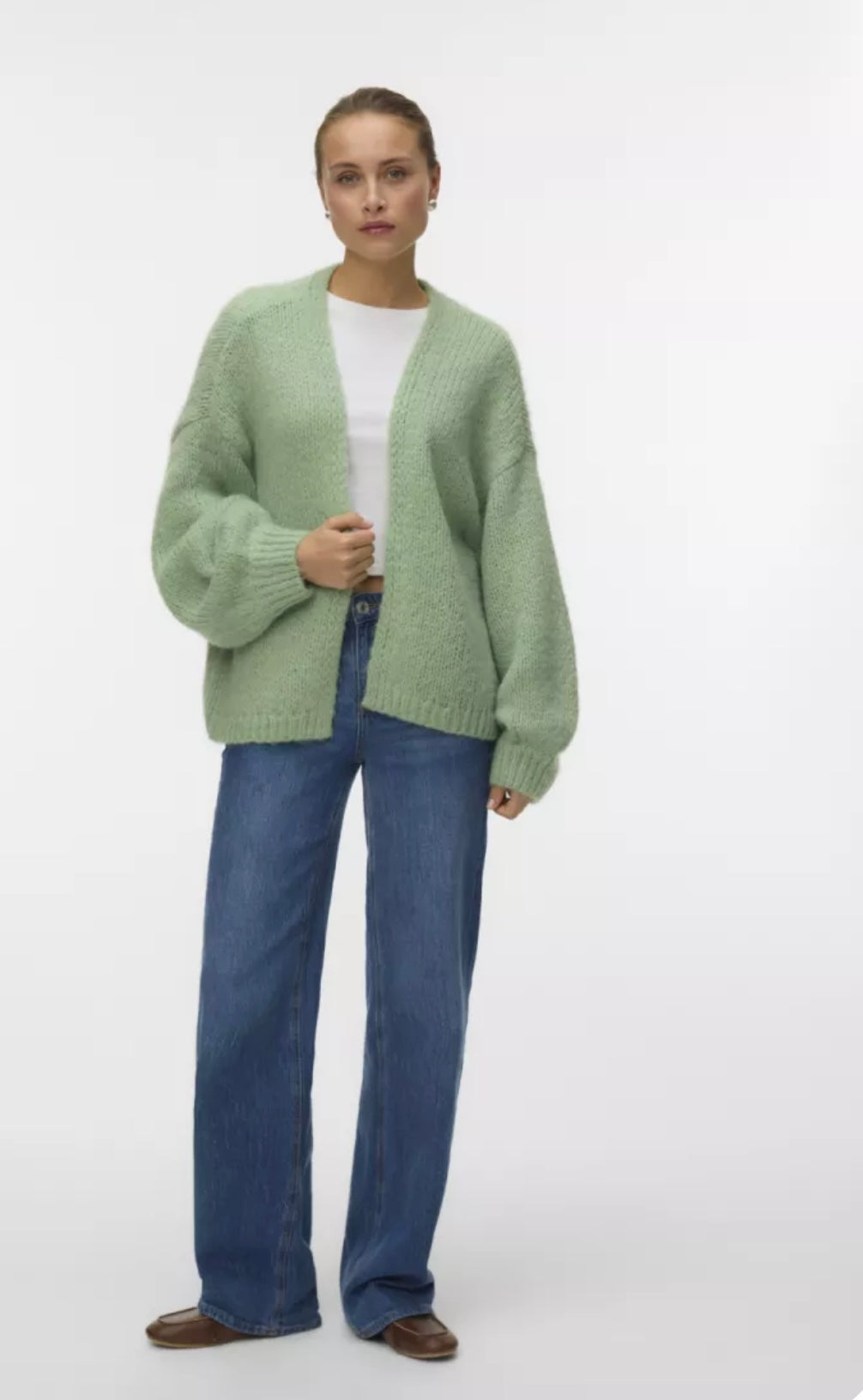MAYBE Open Knit Cardigan - Fog Green