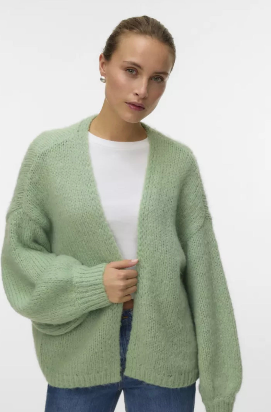 MAYBE Open Knit Cardigan - Fog Green