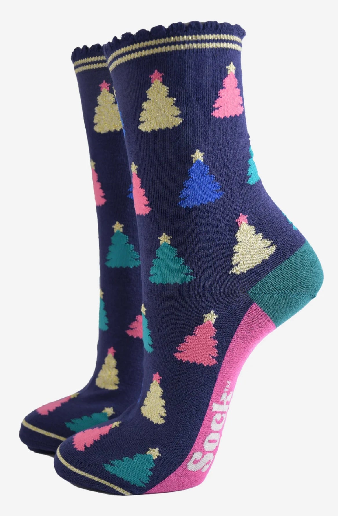 Bamboo Socks - Navy Christmas Tree
