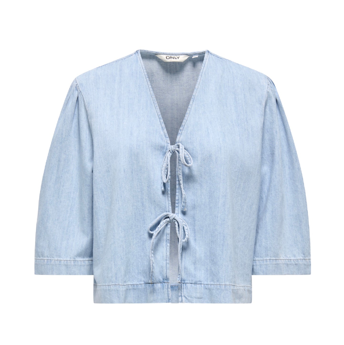 ZOLA 3/4 Denim Tie Top - Light Blue
