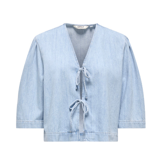 ZOLA 3/4 Denim Tie Top - Light Blue