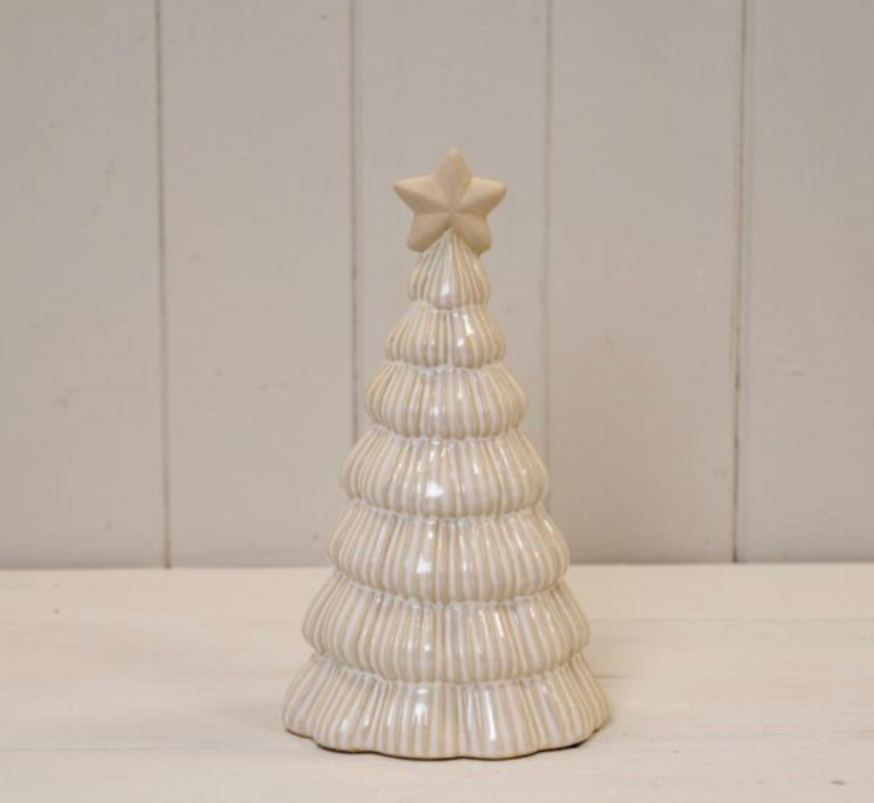 Large Glazed Ribbed Christmas Tree - Stone