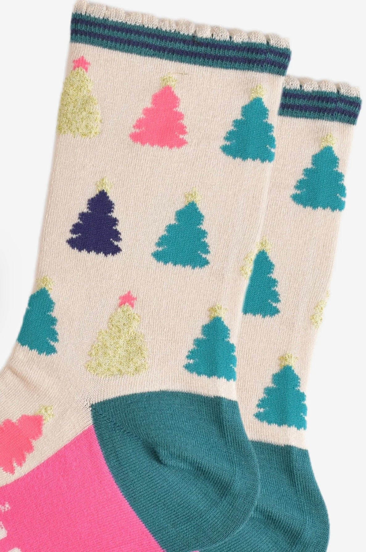 Bamboo Socks - Cream Christmas Tree