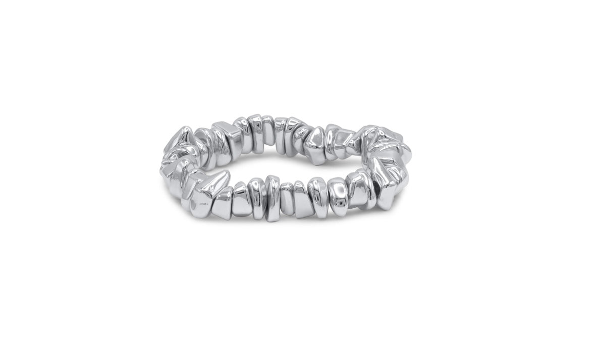 Organic silver bead stretched bracelet