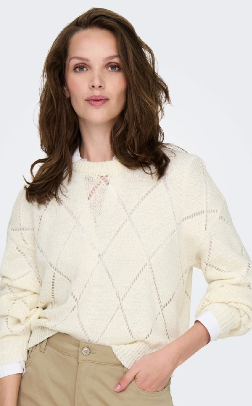 GEENAS LS O-NECK KNIT PULLOVER - Cloud Dancer