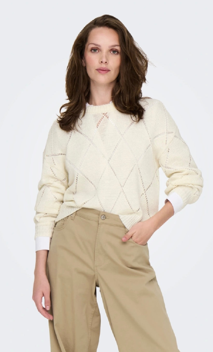 GEENAS LS O-NECK KNIT PULLOVER - Cloud Dancer