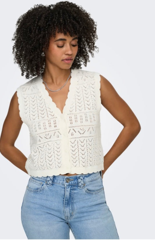 IRINA V-Neck Button Vest - Cloud Dancer