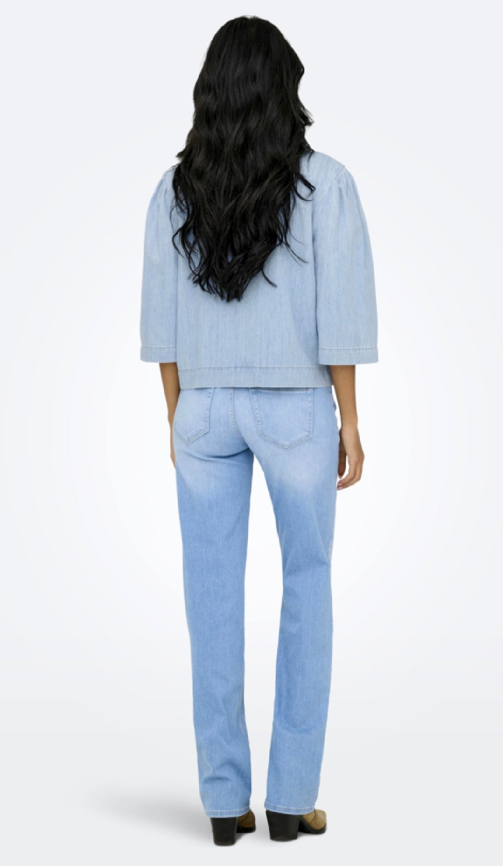 ZOLA 3/4 Denim Tie Top - Light Blue