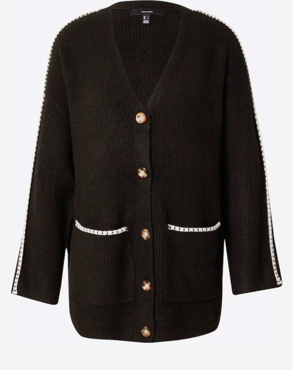 ZORA LS V-NECK OPEN CARDIGAN - Chocolate Torte/Birch