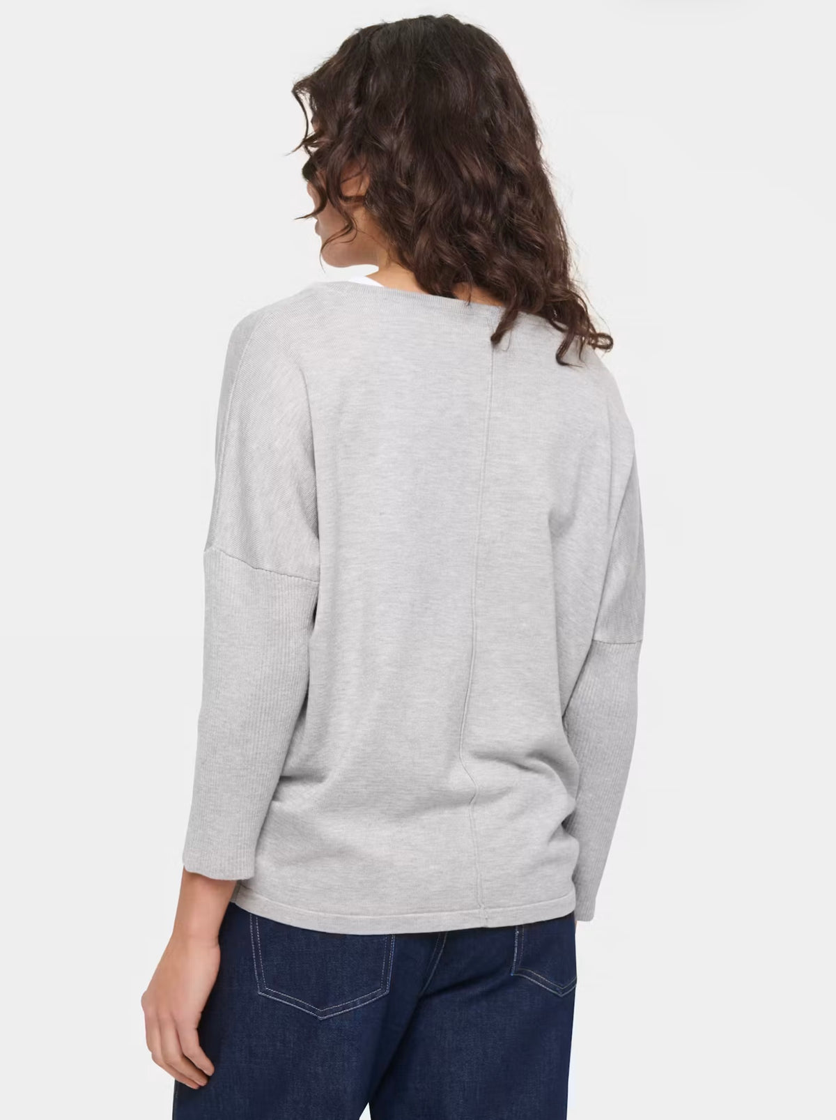 MILA R- NECK PULLOVER - Pearl Grey Melange