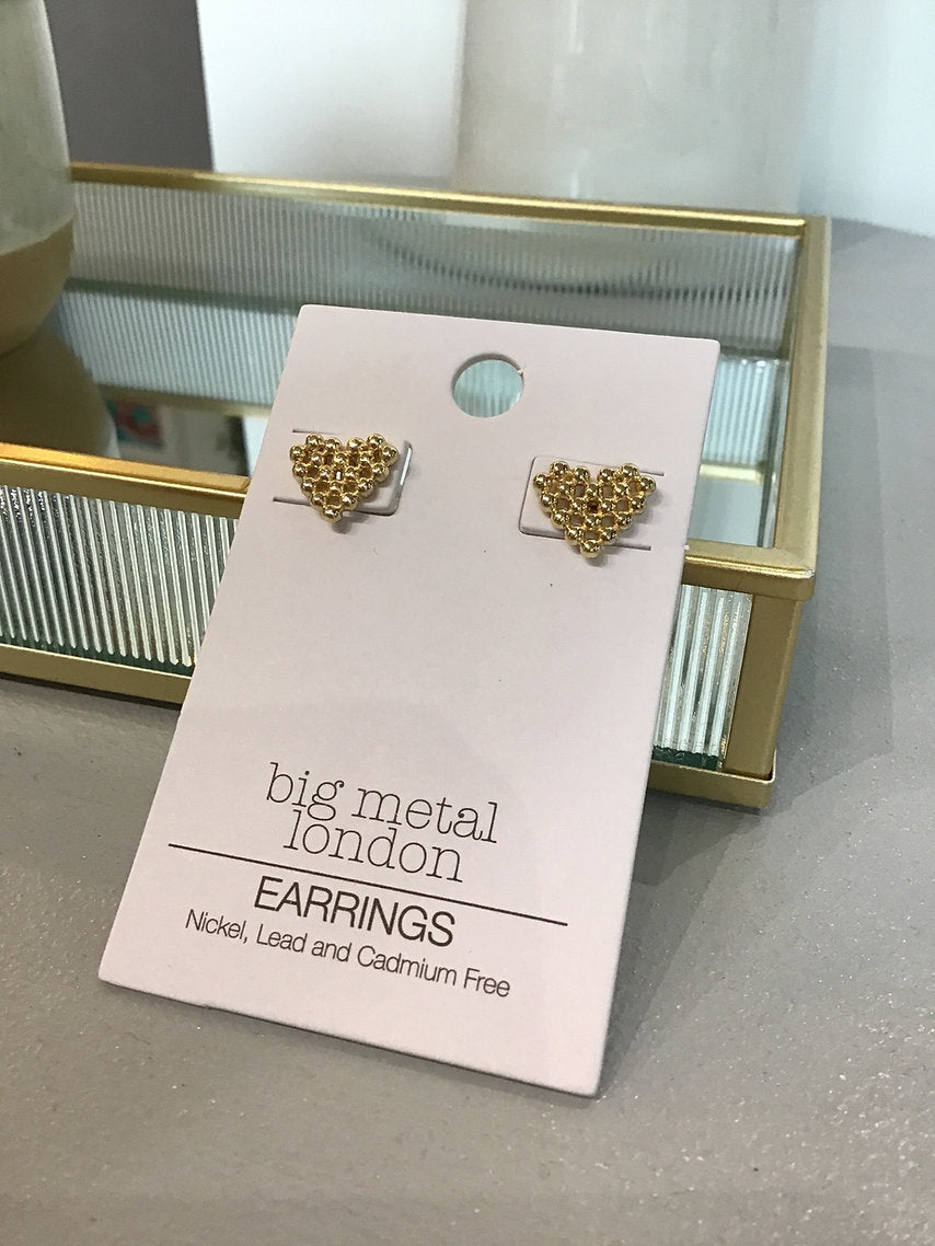 Rufina Pixel Heart Stud Earrings - Gold