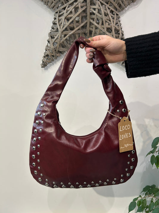 Burgundy Studded Faux Leather Bag