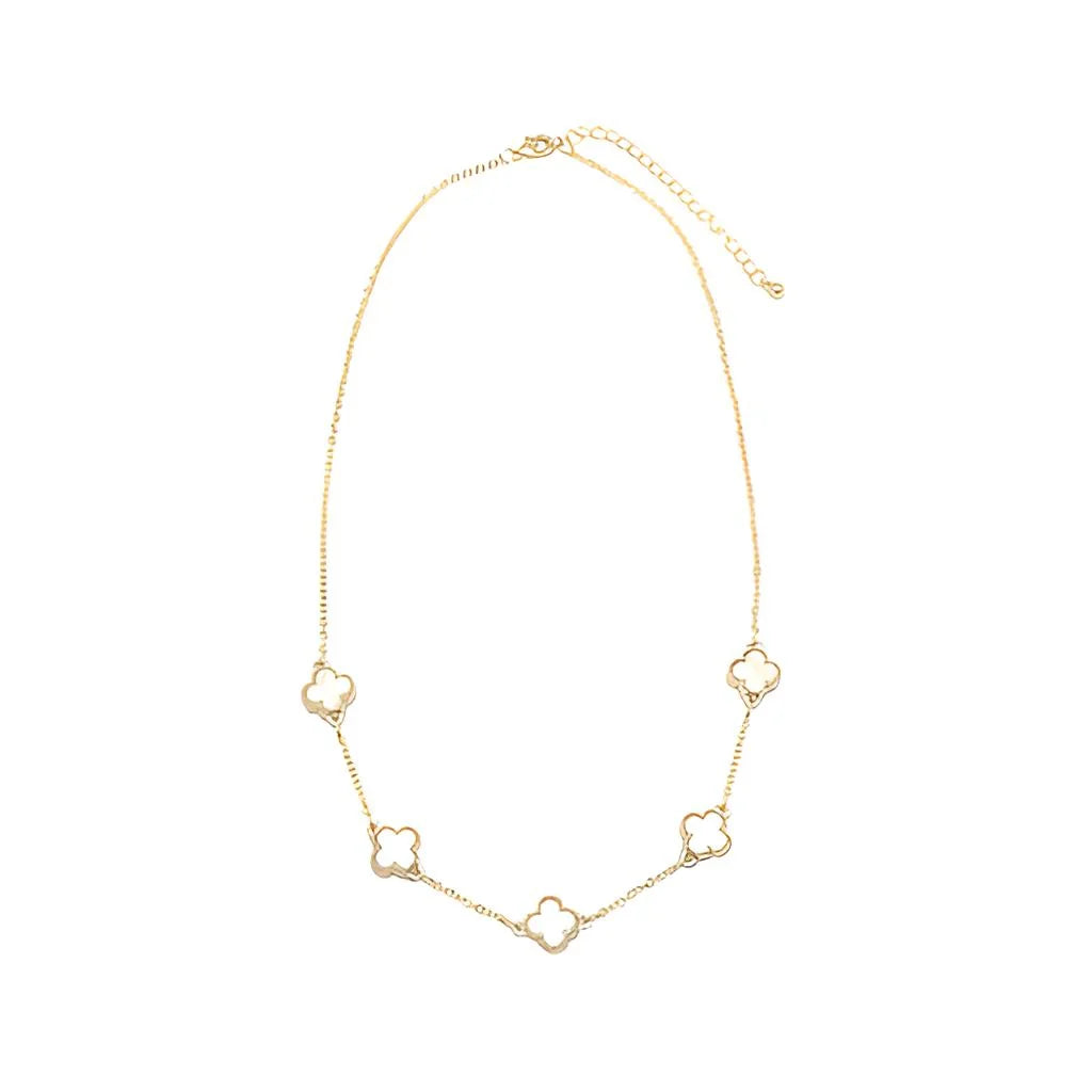 Multiple Clover Necklace - White/Gold