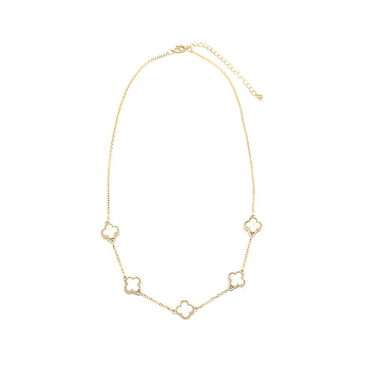 Multiple Clover Necklace - White/Gold