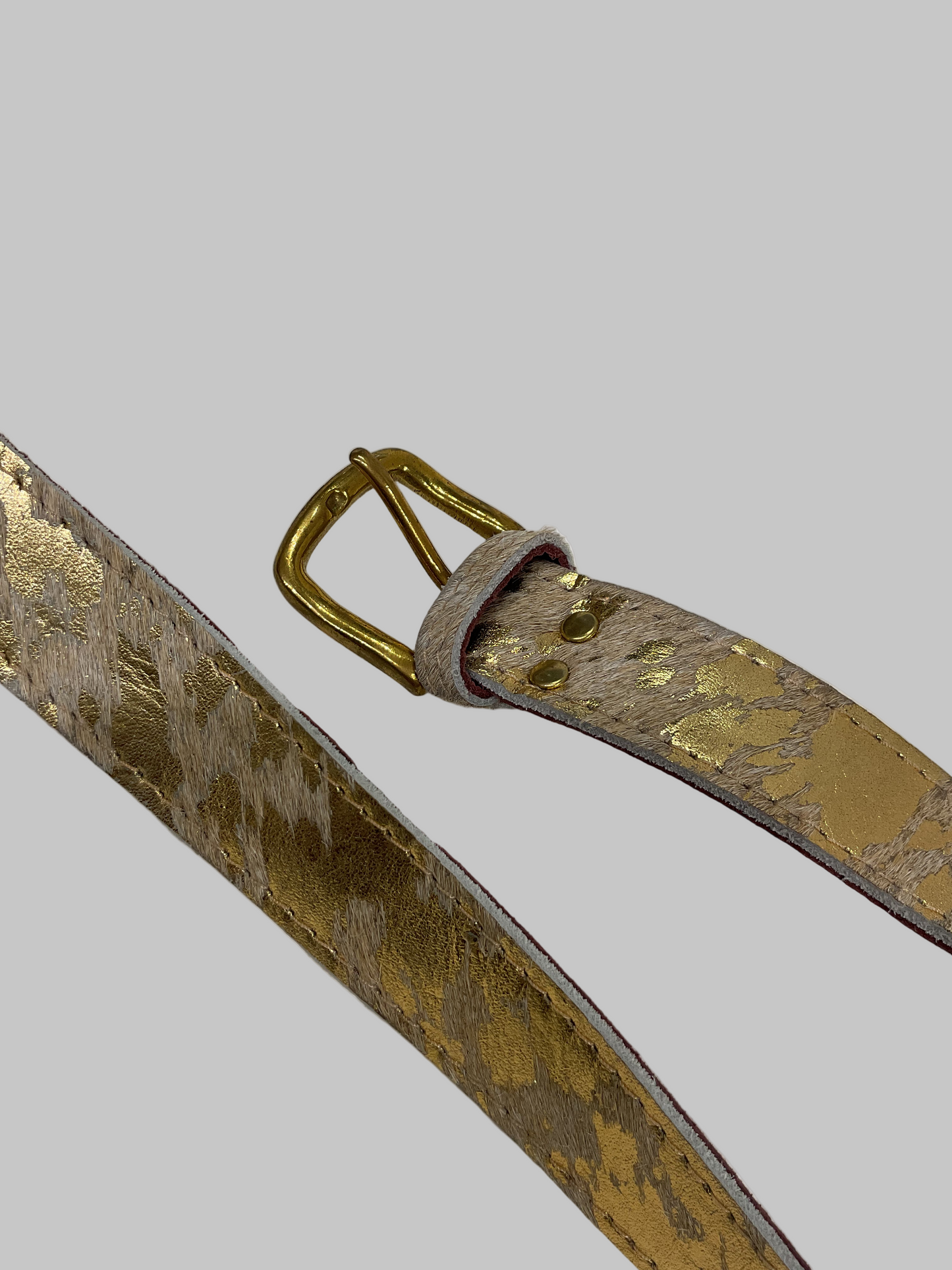 GOLD Cow Print Leather Belt