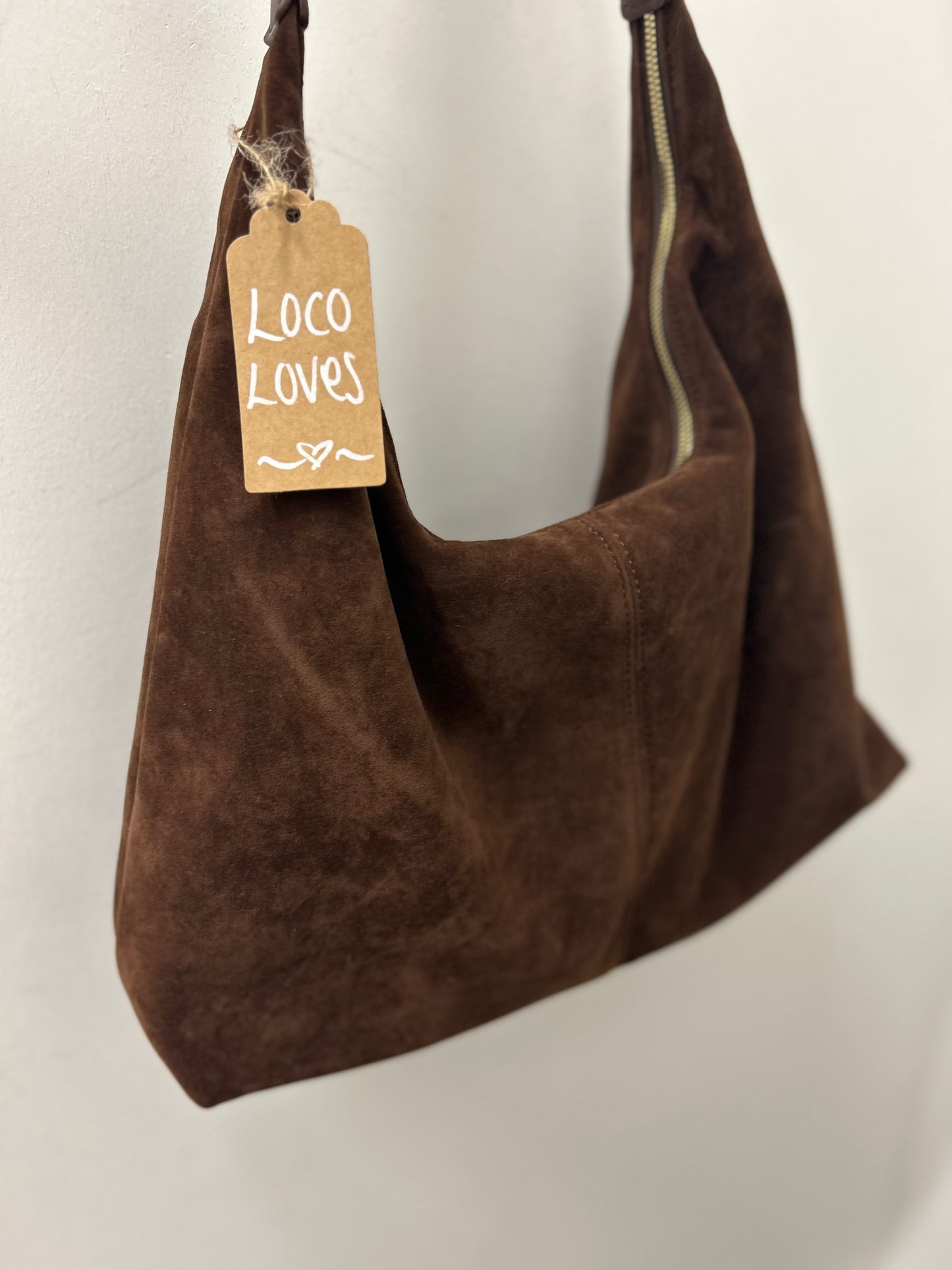Faux Suede Handbag - Chocolate