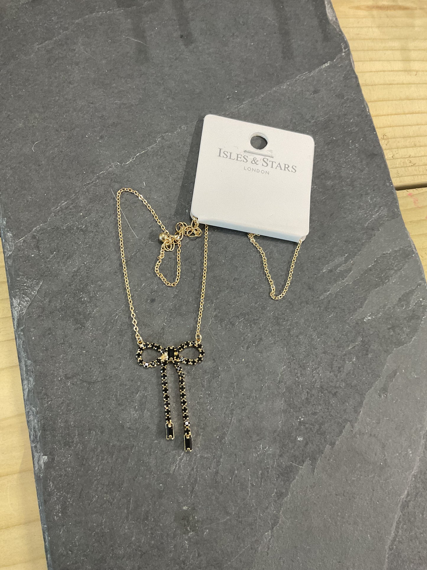 Sparkle Bow Necklace - Black/Gold