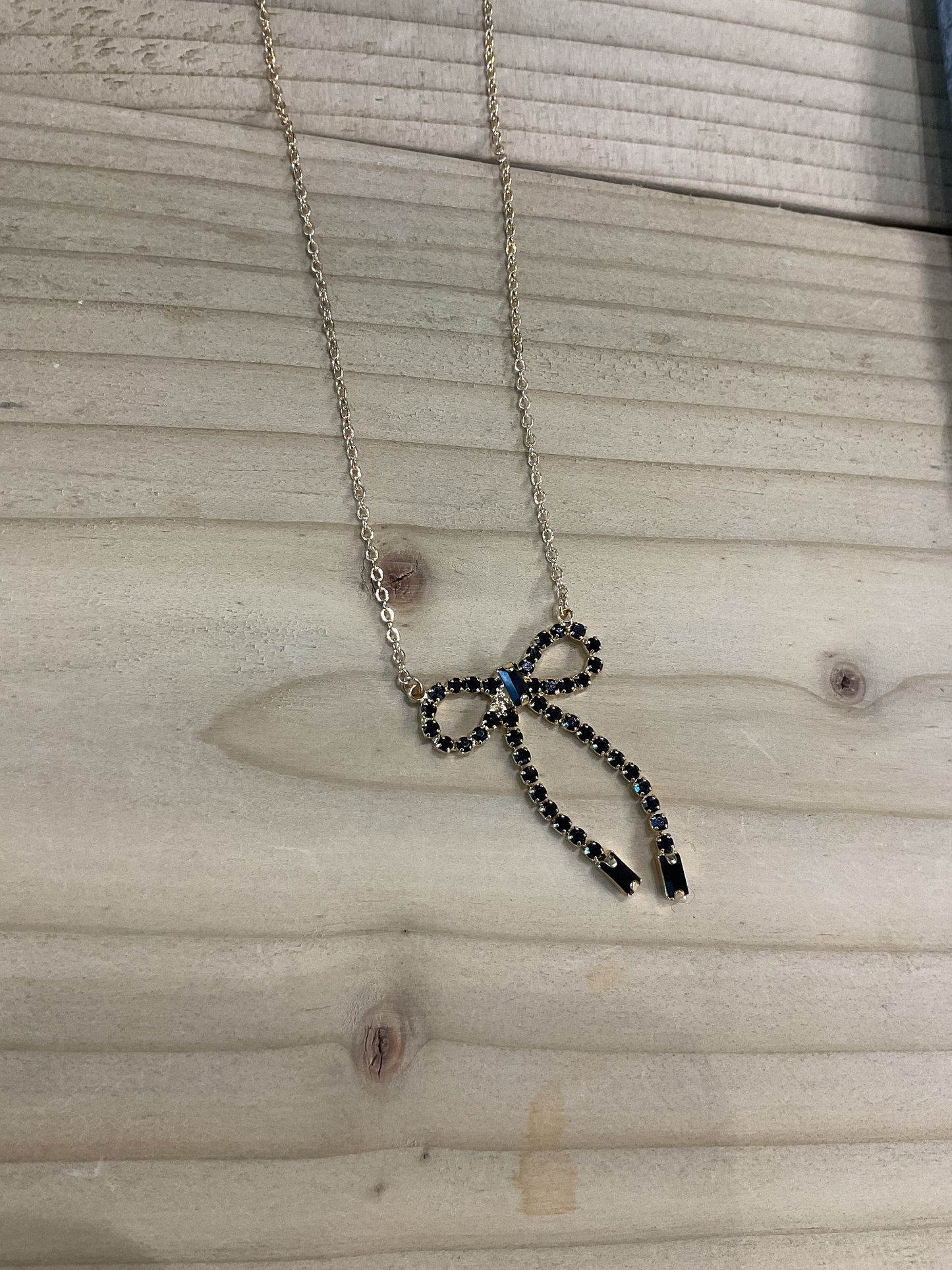 Sparkle Bow Necklace - Black/Gold