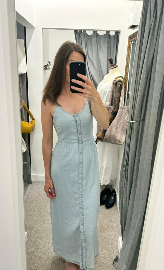 CHARIS LONG STRAP DRESS - Light Blue Denim