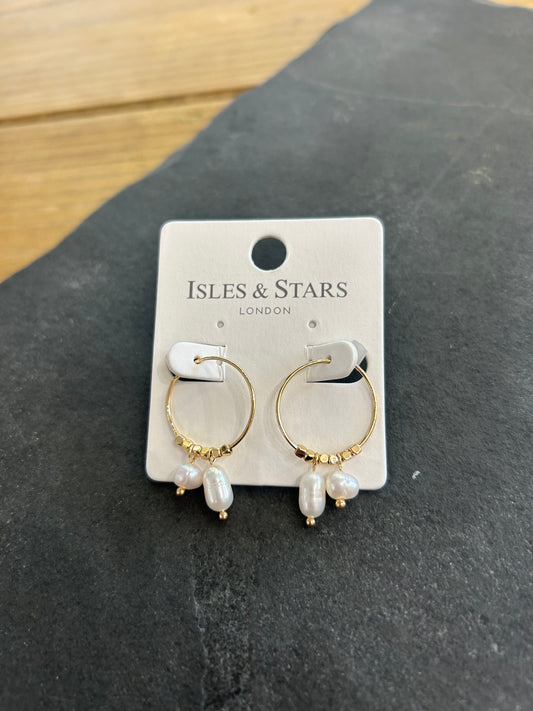 Pearl Hoop Earrings - Gold