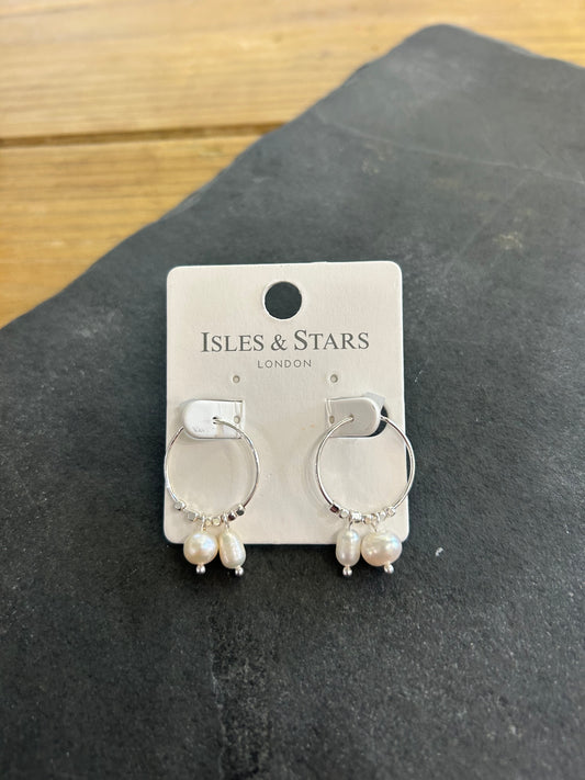 Pearl Hoop Earrings - Silver