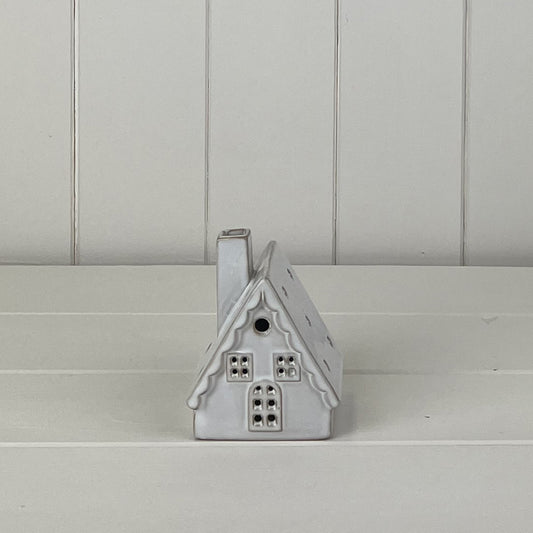Ceramic House Ornament with LED - White