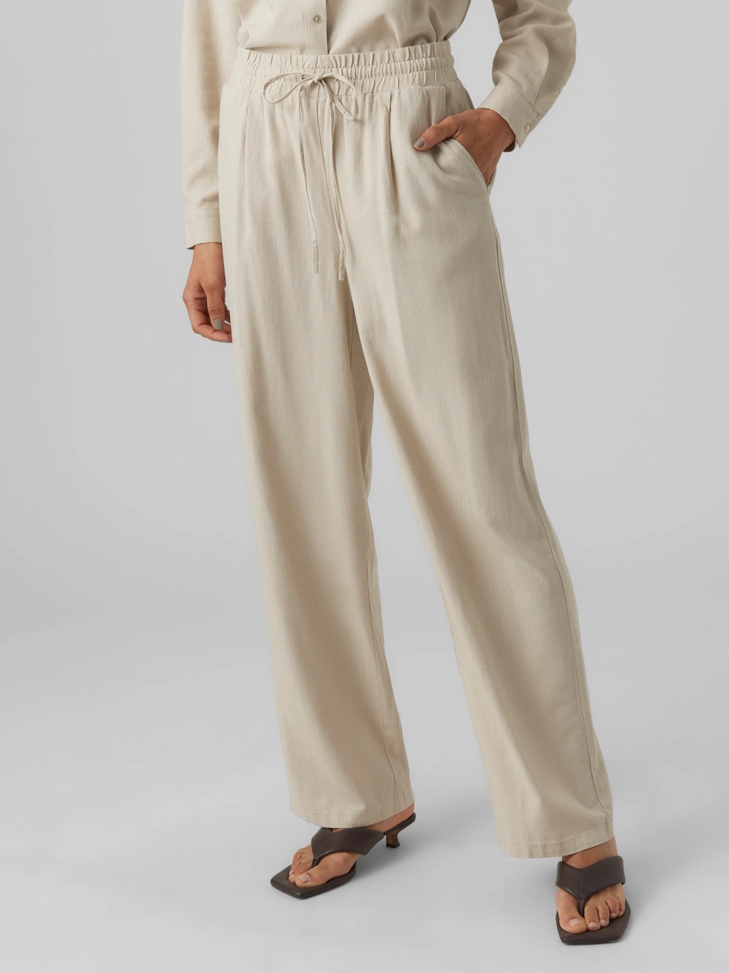 JESMILO WIDE LINEN PANTS - Silver Lining