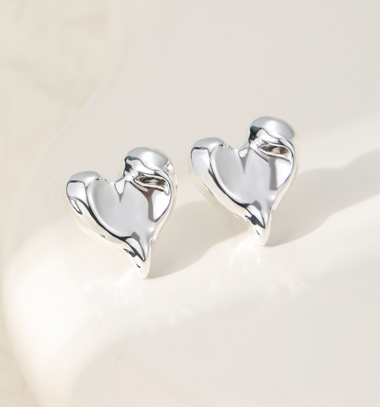 Uneven Heart Earrings - Silver
