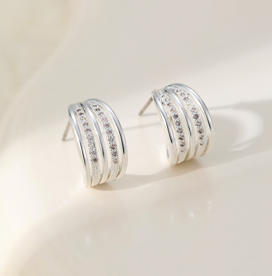 Small sparkle hoop earrings - Silver