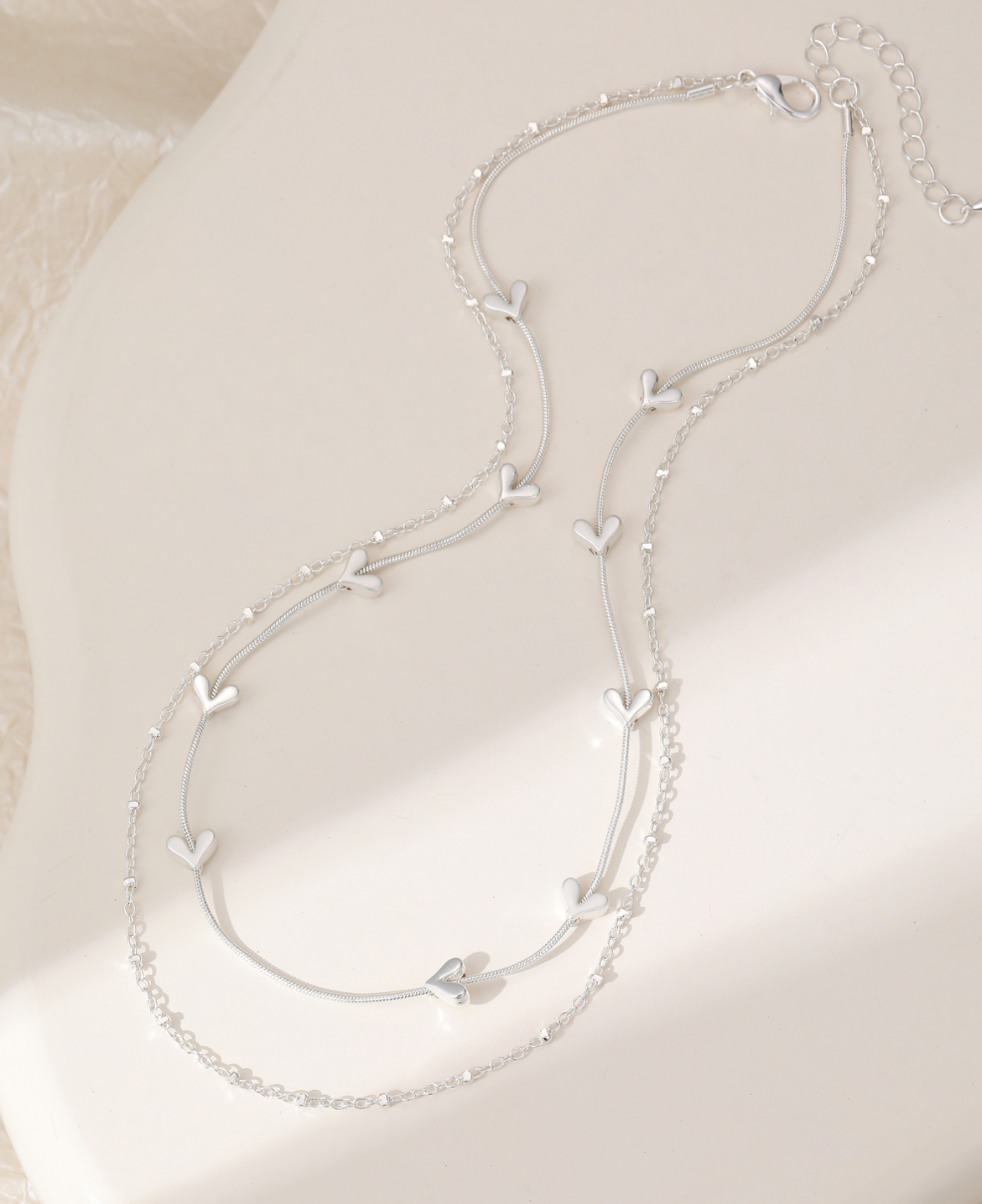Layered Heart Necklace - Silver