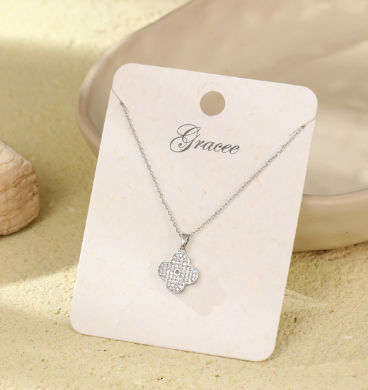 Sparkley Clover necklace - Silver