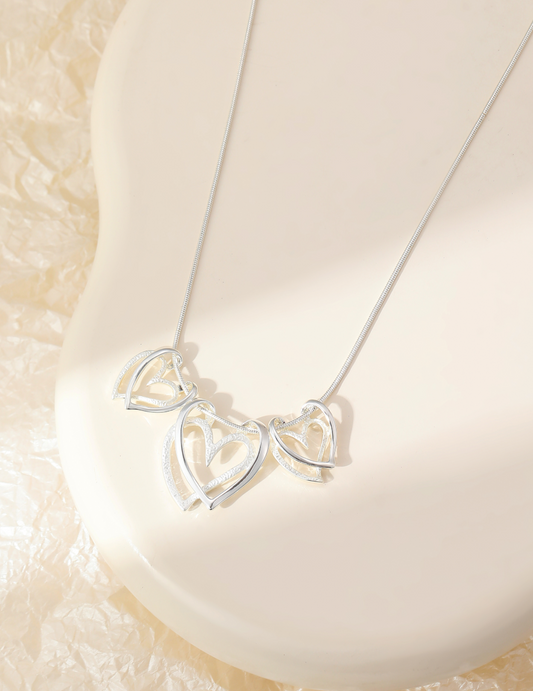 Three Heart Necklace - Silver
