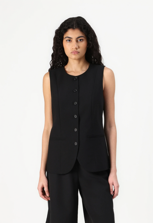 MALENA LIFE S/L LONG WAISTCOAT TLR - Black