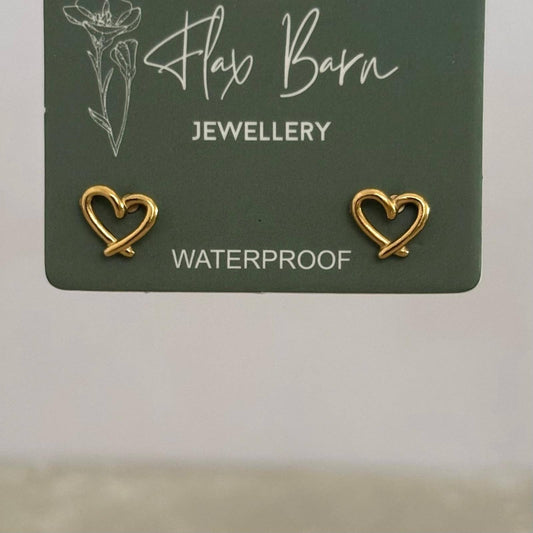 Tarnish Resistant Wire Heart Studs: Gold