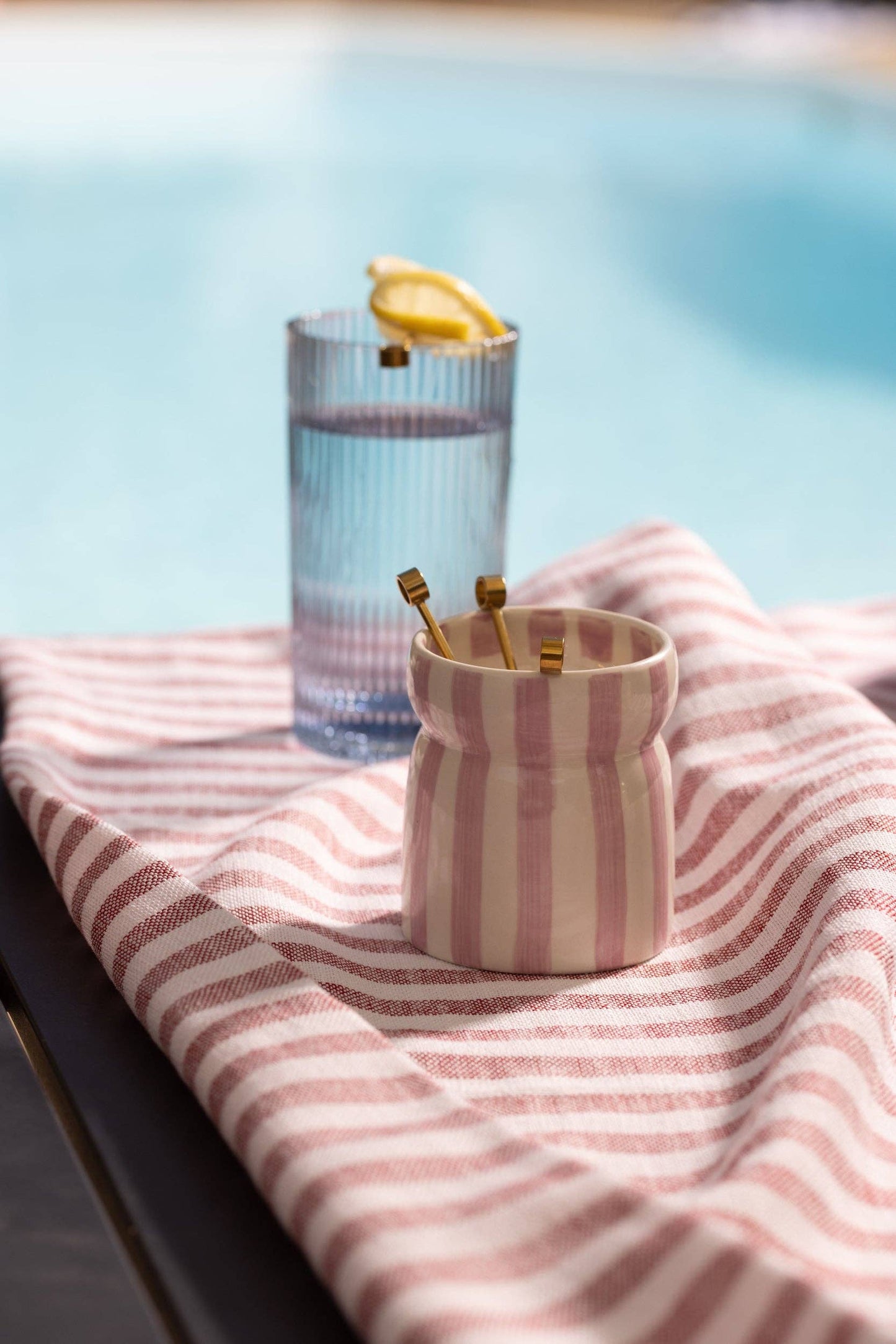 Cabana 6.5oz/184g Lavender Striped Ceramic Candle - Grecian Sand Boxed