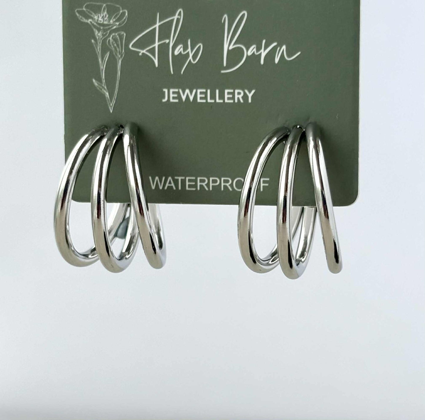 Tarnish Resistant Trio Hoop Studs: Silver