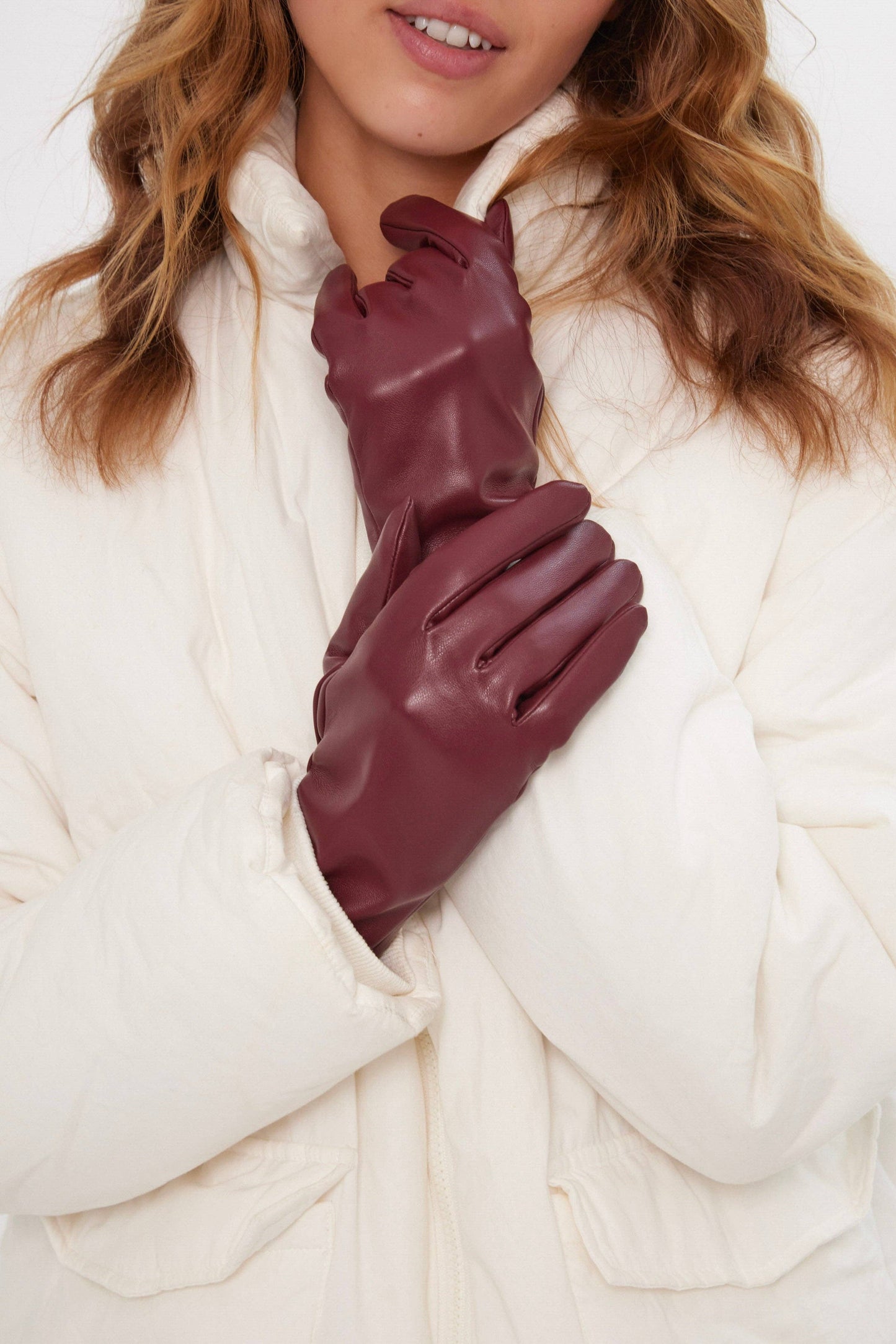 Leather Look Touch Screen Gloves in Red: Red