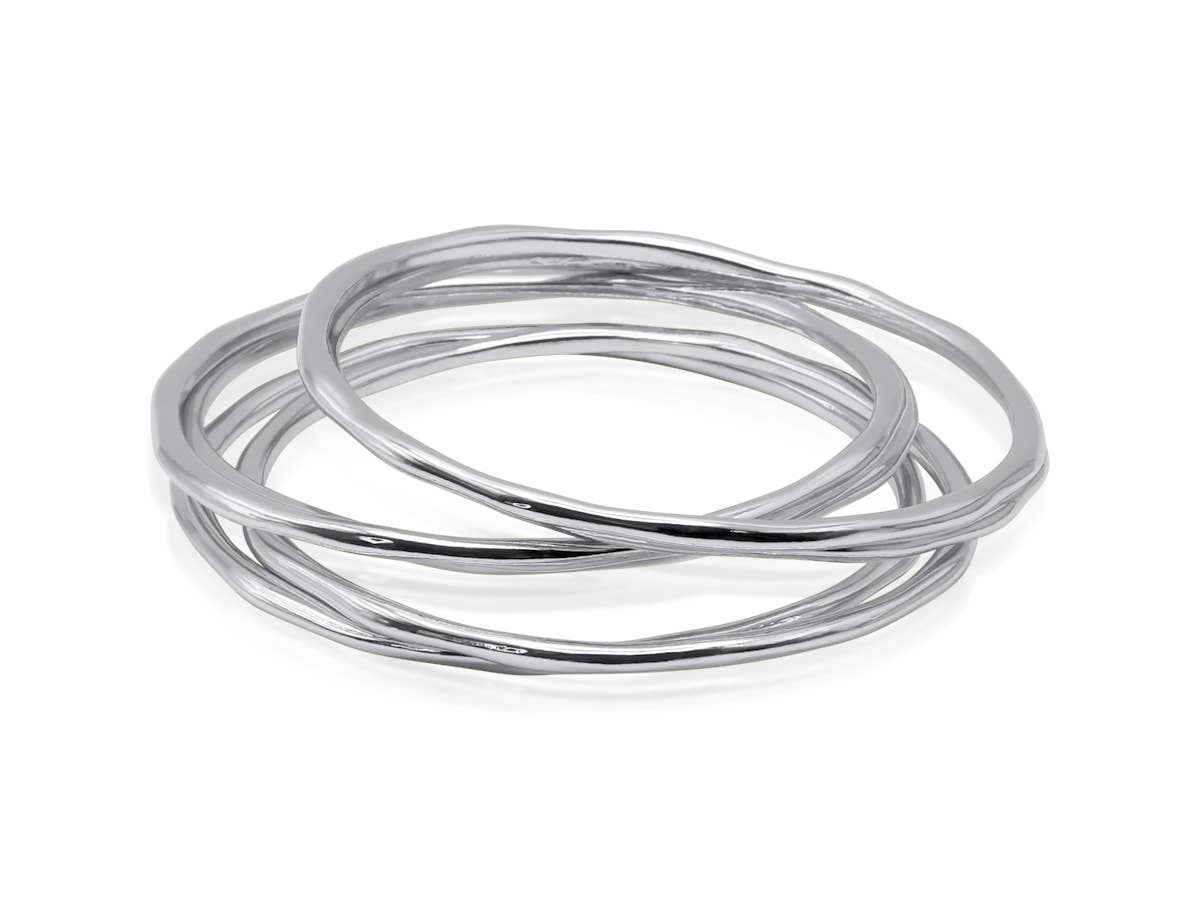 Bahia Textured Set of Bangle Bracelets: Silver