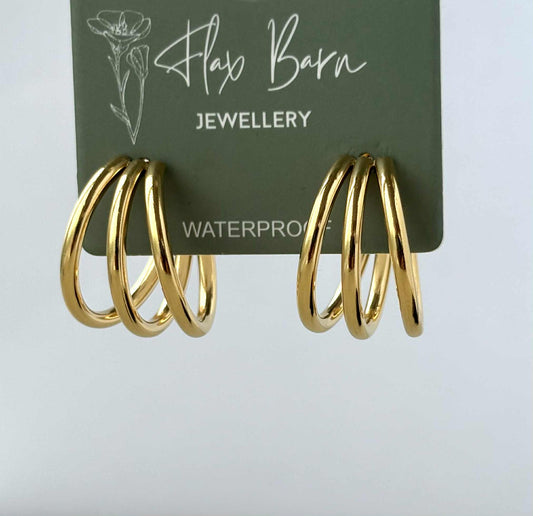 Tarnish Resistant Trio Hoop Studs: Gold
