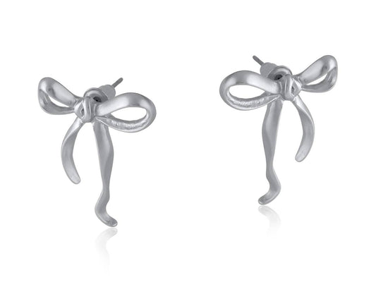 PALOMA BOW MATTE EARRINGS: MATTE SILVER