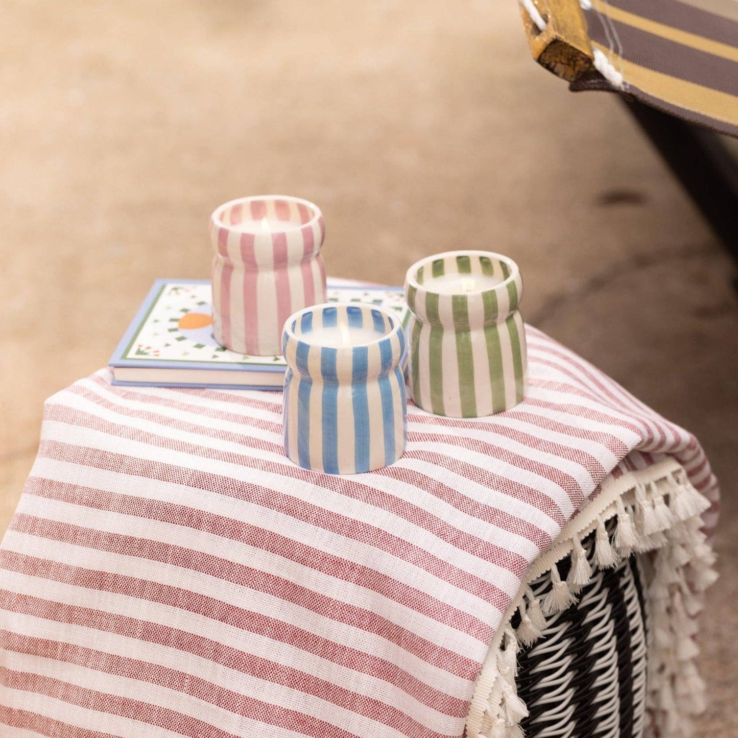 Cabana 6.5oz/184g Blue Striped Ceramic Candle - Lost at Sea