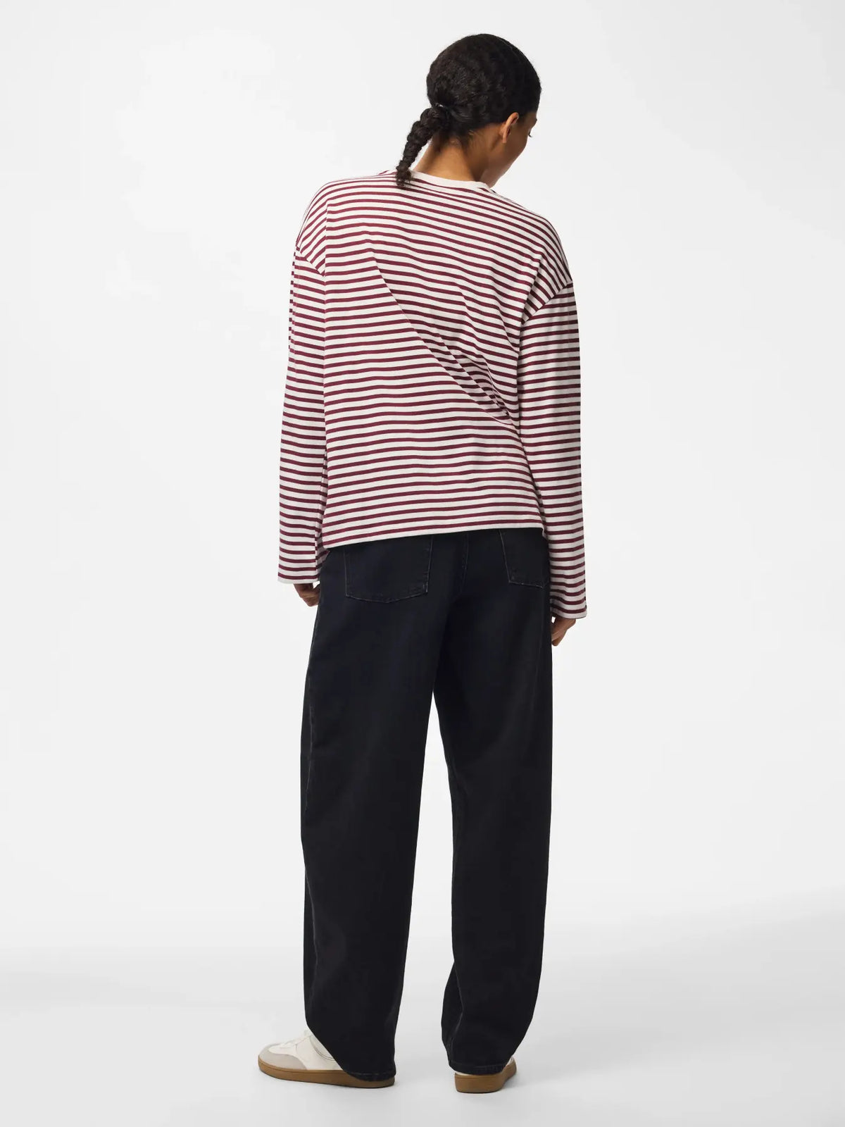 PCSADIE LS STRIPE TOP JRS- wine/white